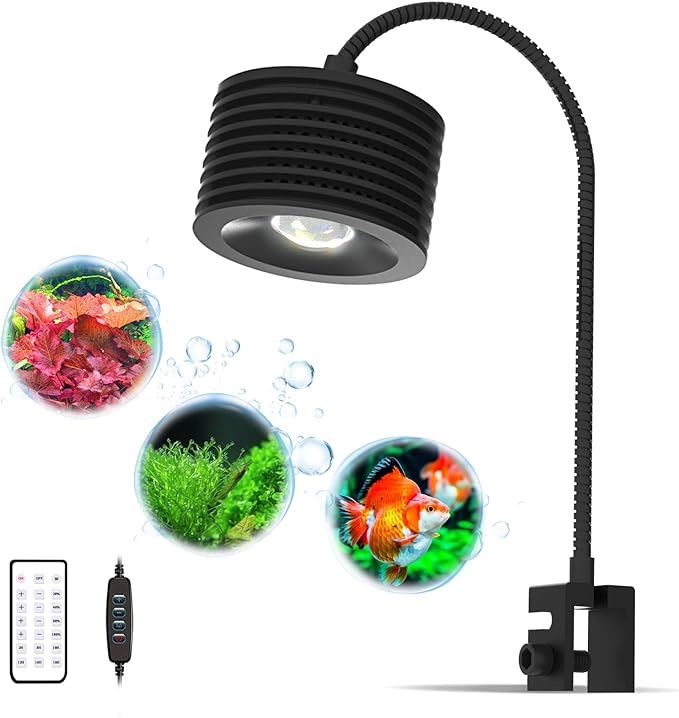 Lominie LED Aquarium Light, Planted Tank Light 4 Channels Remote Control 6500K Aquarium LED Light for Freshwater Fish Tank Refugium with Gooseneck (A20 18W Freshwater)