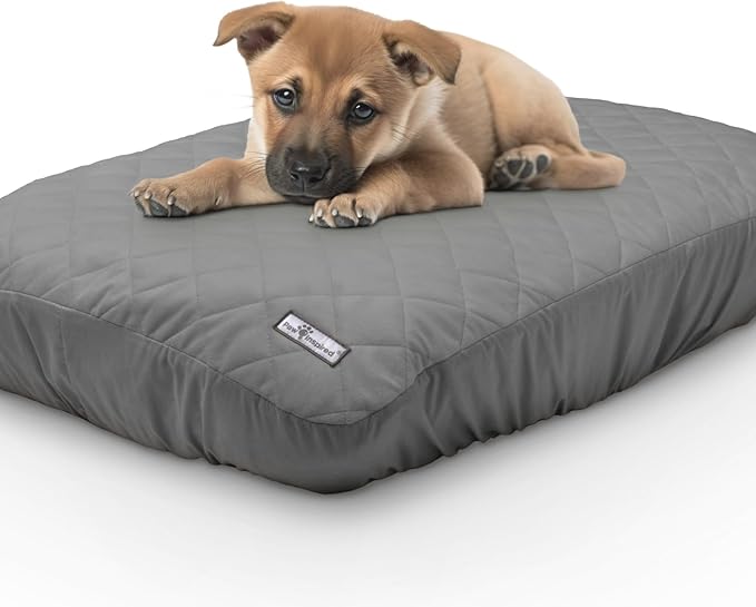 Paw Inspired Waterproof Fitted Cover for Dog Bed | Washable Bed Protector for Dog Mattress | Removable Replacement Cover Ideal for 36-Inch Pet Bed (Gray)