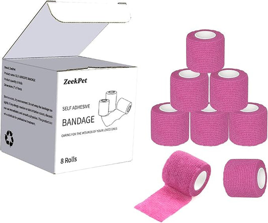 Self Adherent Cohesive Bandages Wrap - 8 Packs, 2" x 5 Yards, Non-Woven Self Adhesive Bandage Wrap for Thumb, Finger, Wrist, Ankle, Vet Wrap Bandages Tape (Pink)