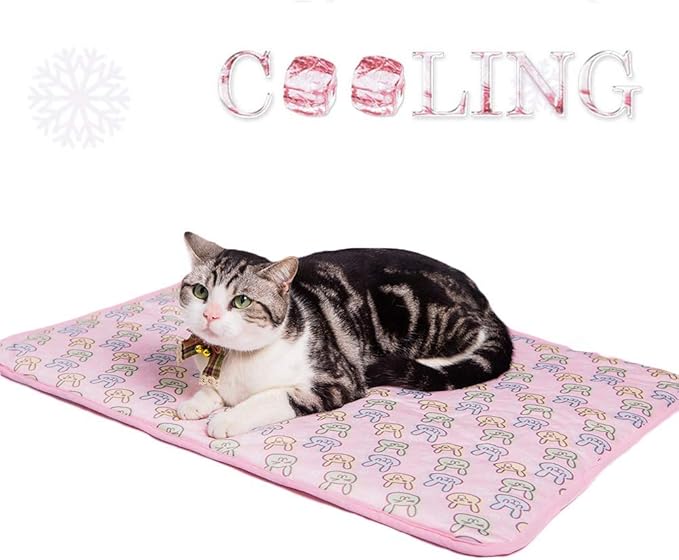 SEIS Dog Ice Pad Ice Silk Cats Kennel Mat Pet Cooling Pad Summer Cool Bamboo Mat Breathable Pad (Pink, M)