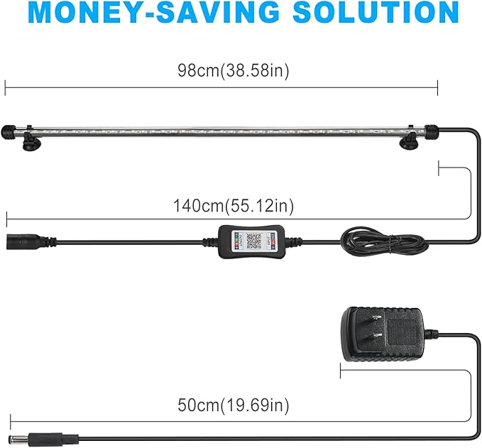GreenSun Fish Tank Aquarium Light: Submersible Led Lamp - 38 Inch Waterproof Strip Spotlight with APP Control