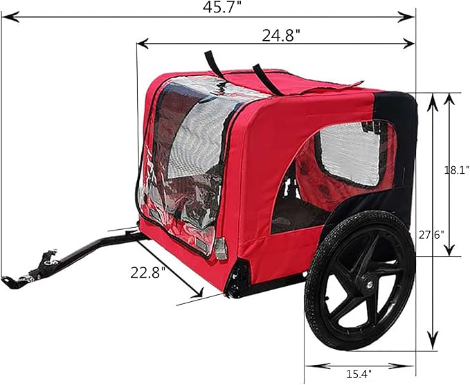 Bike Pet Trailer, for Small & Large Dogs, Folding Frame Pets Carrier for Camping, Universal Bicycle Coupler, Quick Release Wheels, Adjustable