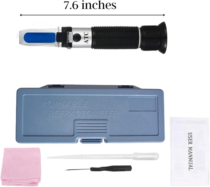 SunGrow Salinity Tester for Saltwater Aquarium, Salinometer Test Kit Refractometer Salinity Meter with Dual Range Scale, 0-100 PPT Hydrometer for Marine Fishkeeping, Reef Tank Accessories with ATC