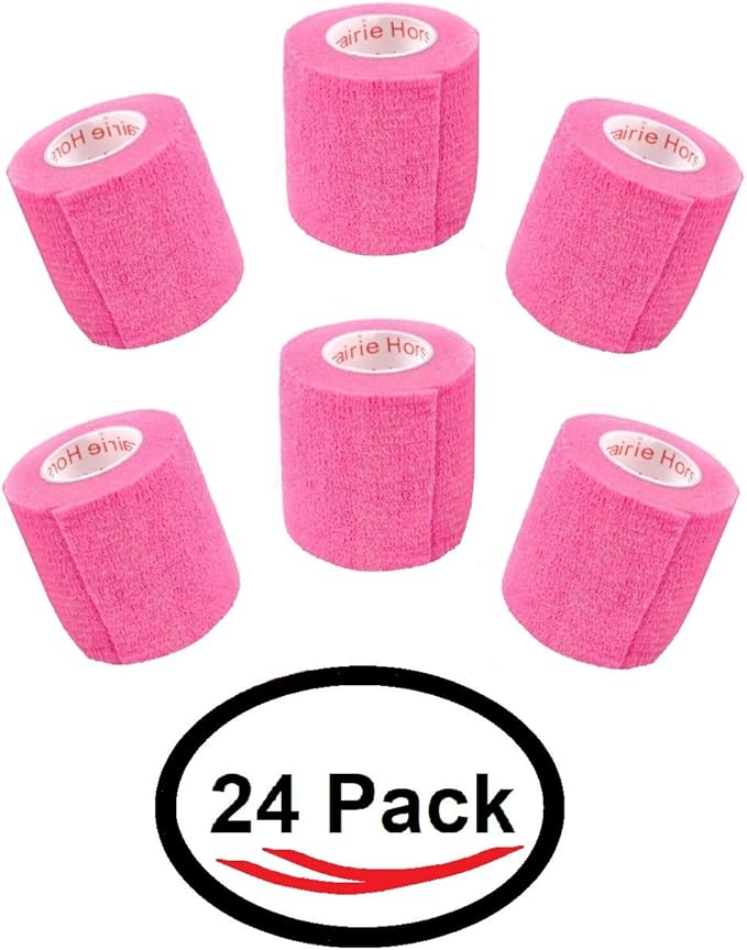 2 Inch Vet Wrap Tape Bulk (Neon Pink) (Pack of 24) Self Adhesive Adherent Adhering Flex Bandage Grip Roll for Dog Cat Pet Horse