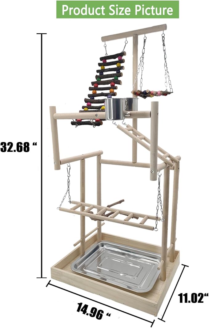 Hamiledyi 4 Layers Large Bird Playground 32" H Pet Parrot Playstand Gym Perch Wood Playpen for Parakeets Lovebirds Conure Cockatiel Cockatoos Finch Budgies or Other Small and Medium-Sized Birds