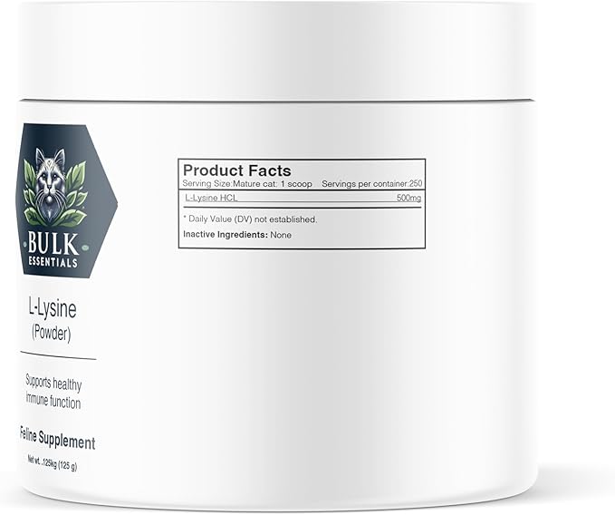Bulk Essentials L-Lysine Cat Supplement - Feline L-Lysine Supplement - Formulated for Cats - 125g - 250 servings