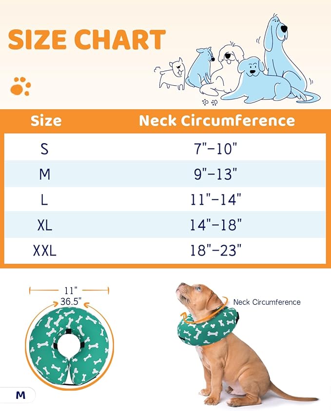 Supet Inflatable Dog Cone Collar Alternative after Surgery, Dog Neck Donut Collar Recovery E Collar, Soft Dog Cone for Small Medium Large Dogs