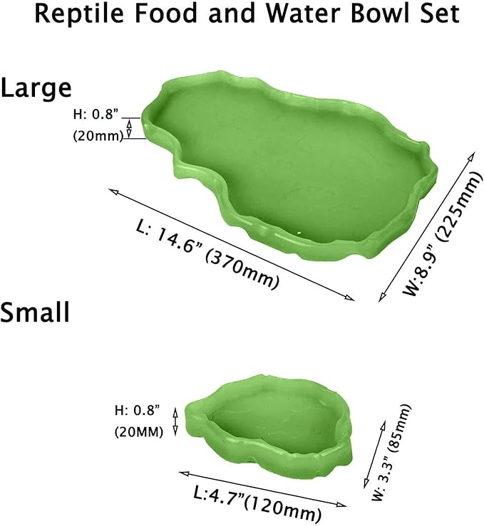Tfwadmx Reptile Food and Water Bowl Set Luminous Bearded Dragon Dishes Tortoise Feeder Lizard Habitat Large and Small Amphibian Feeding Plates Terrarium DéCor for Turtle Gecko Snake Tegu Iguana 2 Pcs