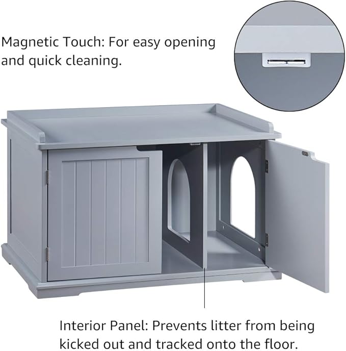 unipaws Cat Litter Box Enclosure Furniture, Cat Washroom, Hidden Litter Box Cover, Cabinet for Large Cat, Dog Proof Cat Litter Boxes, Hideaway Litter Box, Cat House, Grey