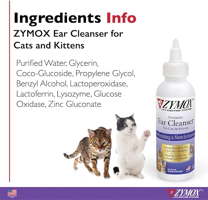 Zymox Enzymatic Ear Cleanser for Cats & Kittens, 4 oz. – Cleans & Refreshes Ear Canal for Relief from Ear Wax & Dirt Buildup