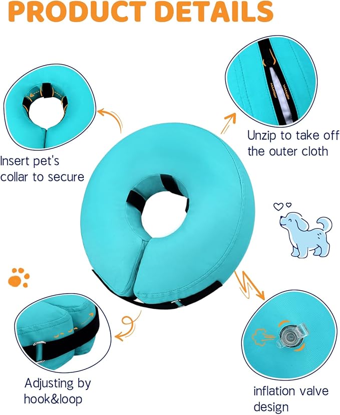 Supet Inflatable Dog Cone for Dogs to Stop Licking, Dog Neck Donut Collar Recovery E Collar to Stop Licking, Soft Dog Cone for Small Medium Large Dogs