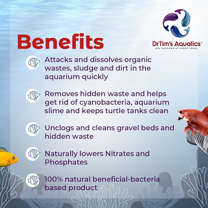 DrTim's Aquatics Freshwater Waste-Away – Natural Fish Tank & Aquarium Waste Management Solution for Dissolving Cleaning Organic Sludge - 4 oz. Treats 120 gal.