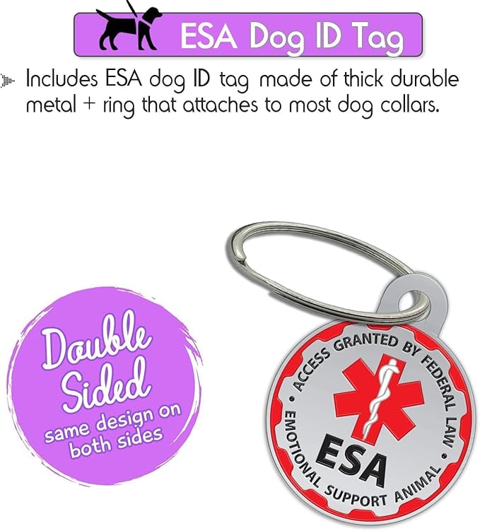 ESA Dog Vest + ID Tag + 50 ADA Information Cards - Emotional Support Dog Harness in Sizes X Small to XX Large Metal Dog Tag Durable Clip Service Dog Information Cards