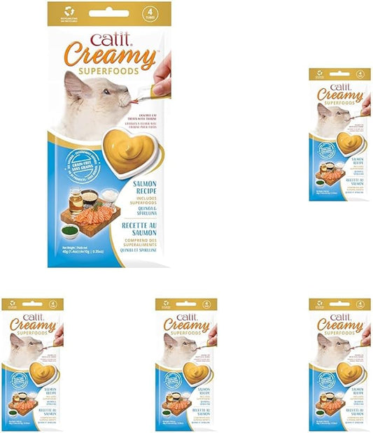 Catit Creamy Superfood Lickable Cat Treat – Hydrating and Healthy Treat for Cats of All Ages - Salmon with Quinoa & Spirulina, 20-Pack