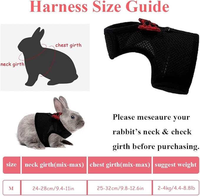 ASOCEA Adjustable Bunny Harness and Leash Soft Pet Harness Vest Cloth Lead for Small Animals Rabbits Ferret Kitten Black