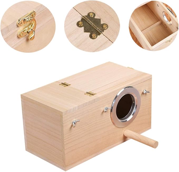 Wood Parakeet Nest Box Pet Bird House Parrot Breeding Mating Box Bird Cage Box for Lovebirds Cockatiel Parrotlets Budgerigar Parakeet (L)