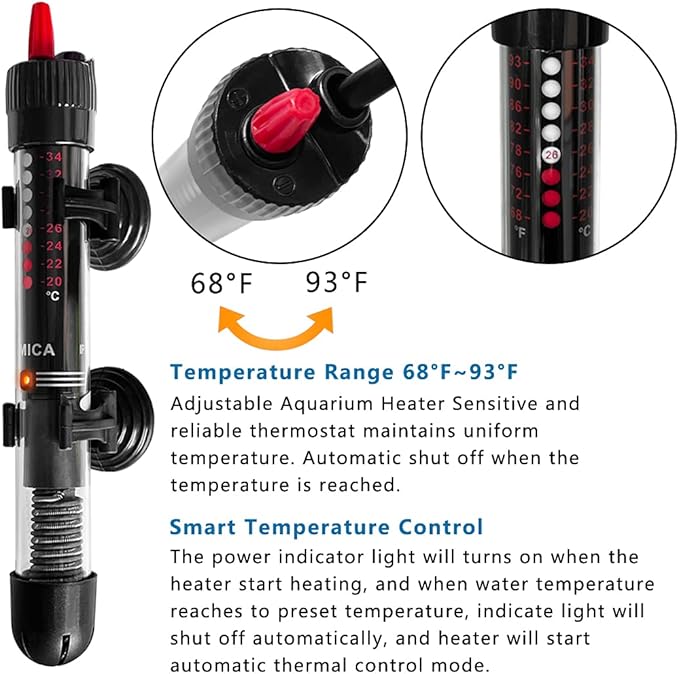 25W Small Aquarium Heater, Submersible Heater for Small Fish Tank (1-8 gallons) with Free Thermometer Sticker