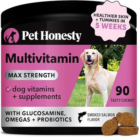 Pet Honesty Dog Multivitamin Max Strength - 15 in 1 Dog Vitamins for Health & Heart - Dog Essentials Fish Oil, Glucosamine, Probiotics, Omega Fish Oil - Dog Vitamins and Supplements for Skin and Coat