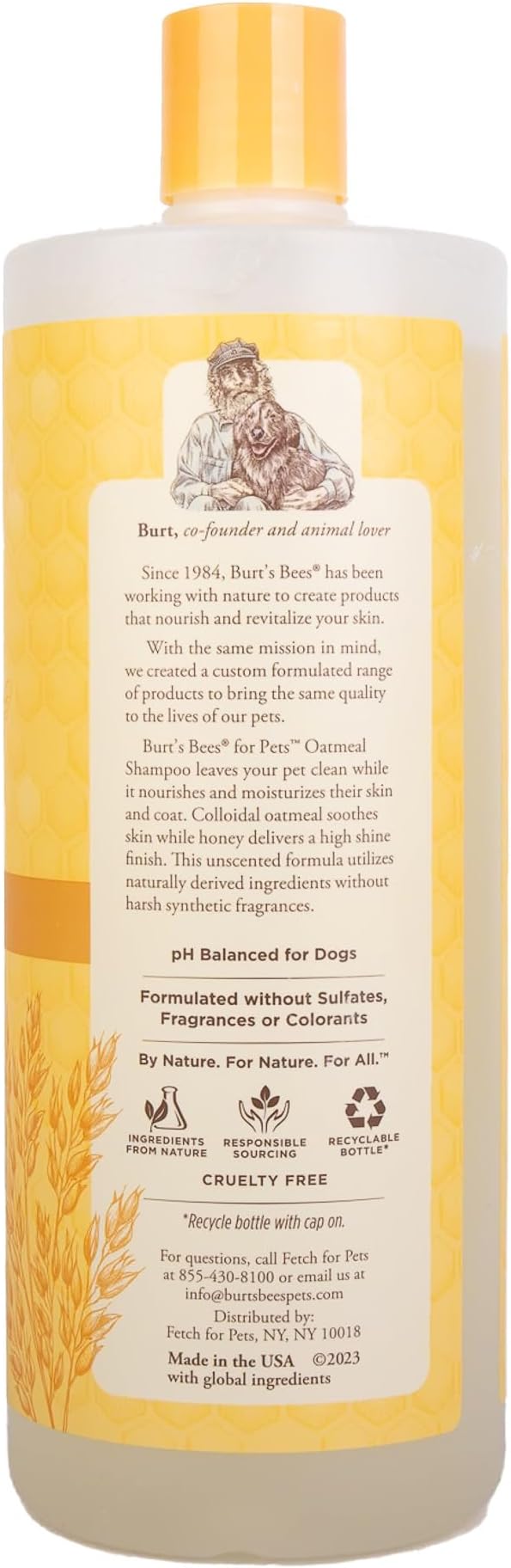 Burt's Bees for Dogs Naturally Derived Oatmeal Shampoo with Colloidal Oat Flour and Honey - Cruelty Free, Formulated without Sulfates and Parabens, pH Balanced for Dogs - Made in USA, 32 Ounces