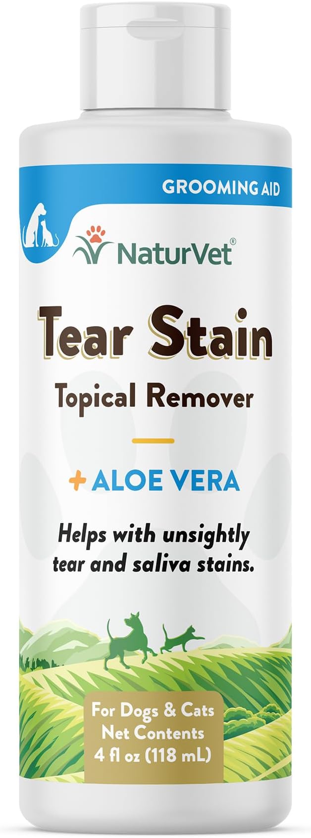 NaturVet – Tear Stain Topical Remover Plus Aloe – 4 oz | Eliminates Unsightly Tear & Saliva Stains | Gentle, Water-Based Formula | for Dogs & Cats