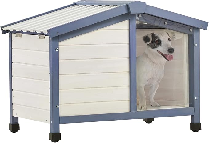 Petsfit Small Dog House, 33" L x 22.5" W x 25.2" H Waterproof PVC Roof Dog House for Small Dogs,Small Dog House with Adjustable Foot Mat and Door Flap, White