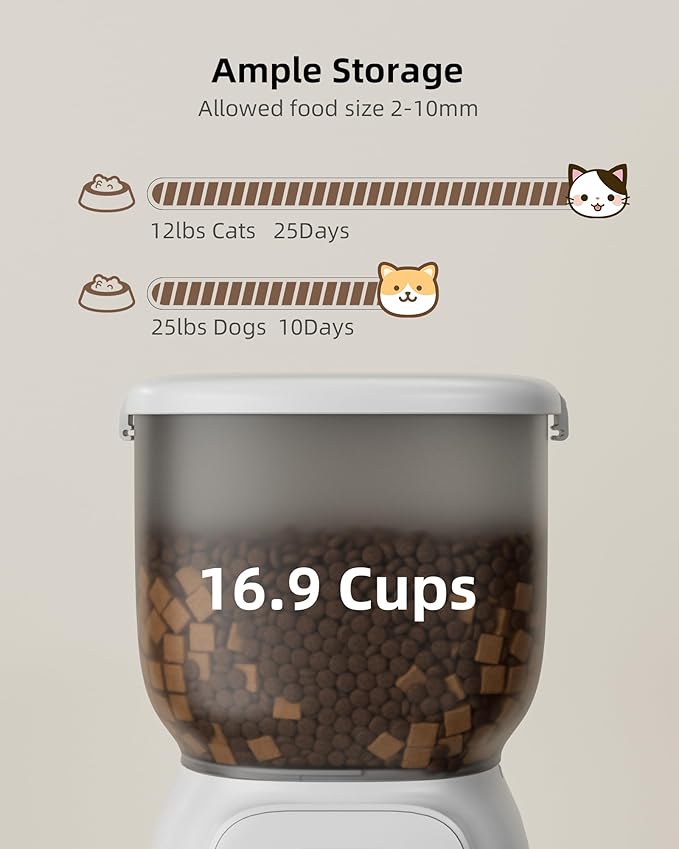 Smart Automatic Cat Feeder - WiFi Cat Food Dispenser with APP control Up to 15 Portions((8g/portion) 10 Meals Per Day, Dual Power Supply Pet Feeders for Cats/Dogs (4L/16.9 Cups)