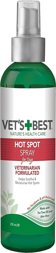 Vet’s Best Dog Hot Spot Itch Relief Spray | Relieves Dog Dry Skin, Rash, Scratching, Licking, Itchy Skin, and Hot Spots | No-Sting and Alcohol Free | 8 Ounces