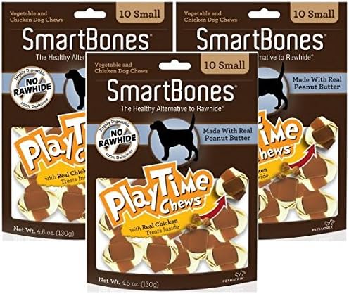 (3 Pack) Smart Play Time Small Peanut Butter Treat Chews for Dogs - 10 Bones per Pack