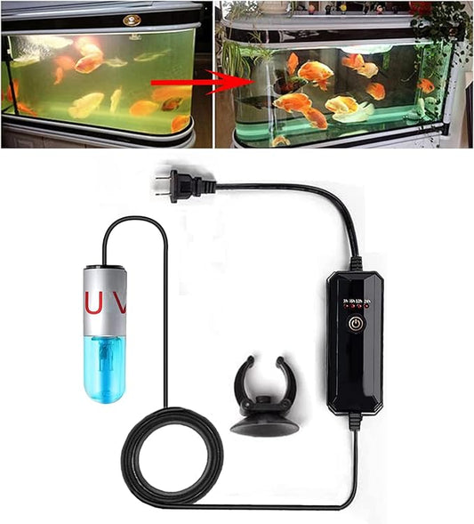 Mini 3W Timer Aquarium &UV-C Water Clean Light Aquarium Algae Clean Light Water Green Clean Fish Tank Water Clean Lamp for Sump Pond Filter Tank
