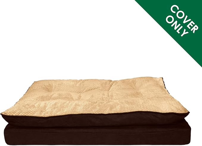 Furhaven Replacement Dog Bed Cover Minky Plush & Suede Pillow Top Mattress, Machine Washable - French Roast, Jumbo (X-Large)
