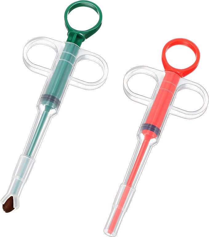 2 Pieces Pet Pill Plunger Popper for Small Cats Dogs Pill Gun Dispenser Shooter Pet Piller Soft Tip Tablet Syringe Pusher Animal Medicine Feeder for Feeding Accessories (Red, Green)