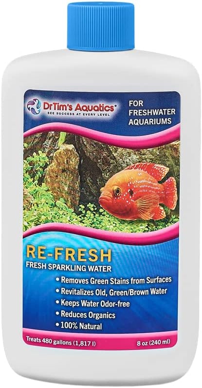 DrTim’s Aquatics Re-Fresh for Freshwater Aquariums – 100% Natural Fish Tank Sanitizer & Revitalizer Conditioner Solution for Fresh, Crystal-Clear, Sparkling Water - 8oz - Treats 480 gal