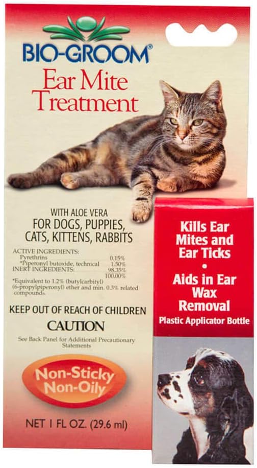 Bio-Groom Ear Mite Treatment – Dog Ear Infection Treatment, Cruelty-Free, Made in USA, Dog Ear Drops, Gentle Wax Remover, Ear Cleaner for Dogs and Cats – 1 fl oz 1-Pack