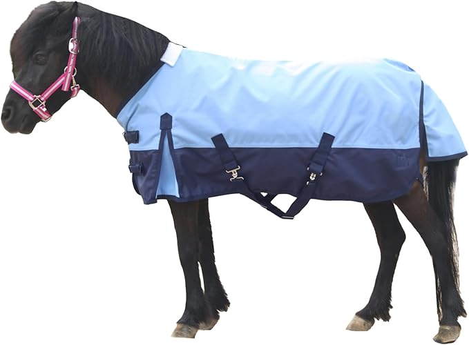 Mini Horse/Pony/Foal/Miniature Size 36"-51" Lightweight Waterproof & Breathable 1200 Denier Turnout Blanket with No Filling Lightblue 45"