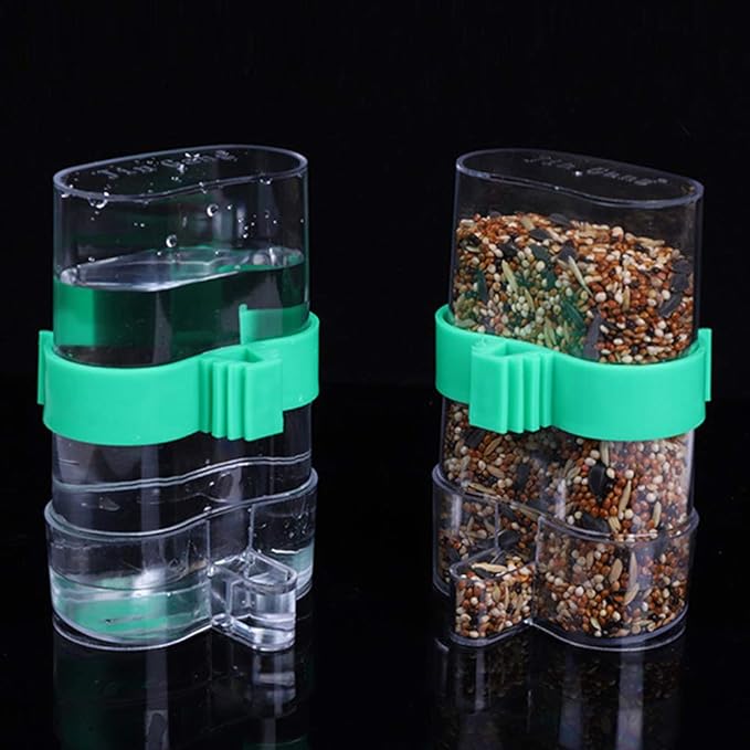 [2 Pack] Seneme Automatic Bird Water Dispenser for Cage, Birds Clear Dispenser Food Feeder, Bird Food Feeder for Cage with 1 Pcs Plastic Fruit Vegetable Feeder