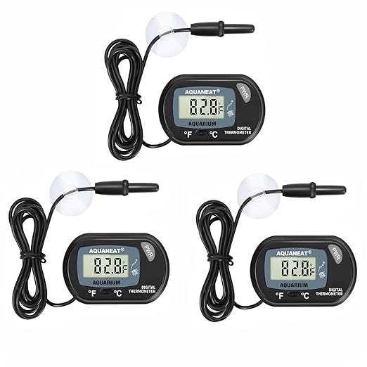 AQUANEAT Aquarium Thermometer, Reptile Thermometer, Fish Tank Thermometer, Digital Thermometer, Terrarium Water Temperature Test, with Large LCD Display (3 Pack)