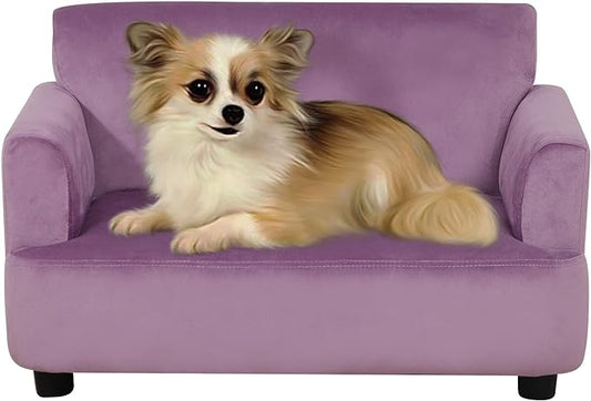 Dog Sofas and Chairs for Small Pet, Pet Sofa Bed with Wooden Frame and Velvet Fabric, Upholstered Dog Bed,Cat Sofa Chair for 45 Pounds Small Animal Using,Purple