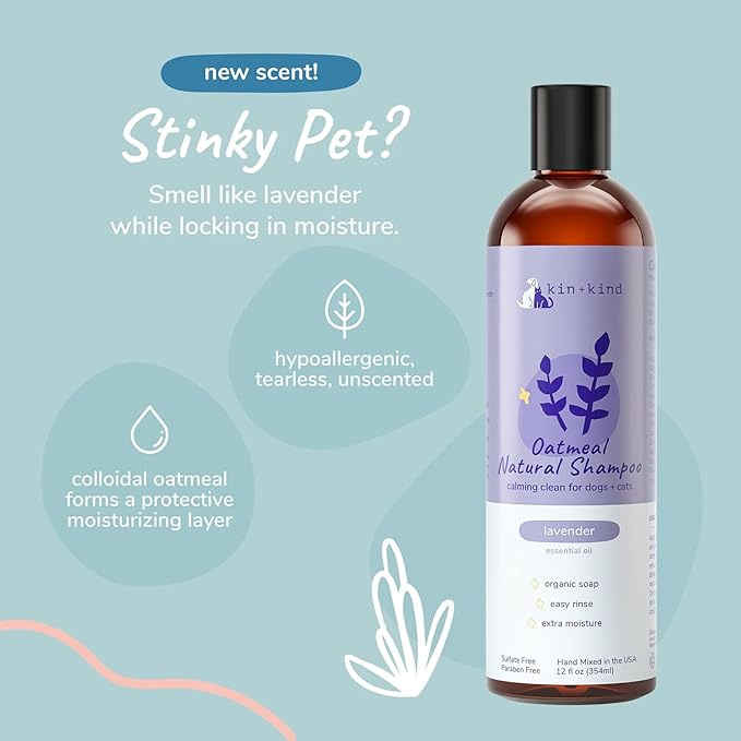 kin+kind Lavender Oatmeal Pet Shampoo + Conditioner for Itchy Dogs and Cats - Oatmeal Shampoo for Dogs and Cats, Conditioner for Dogs and Cats - Pet Natural Shampoo Plus Conditioner (Bundle)