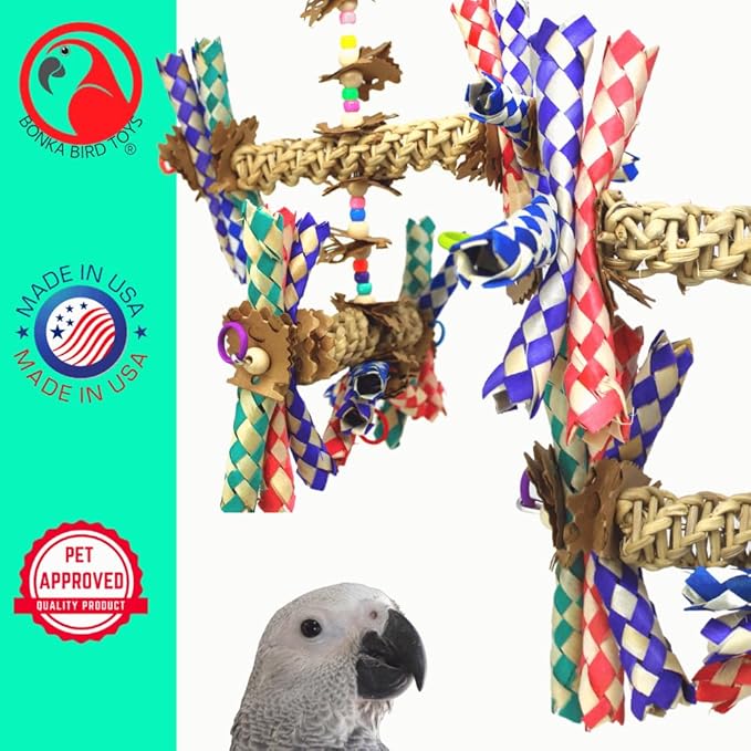 Bonka Bird Toys 1241 Double Helix 11" High by 9" Wide Parrot Toy, Amazon, African Grey, Conure, and Similar Sized Birds