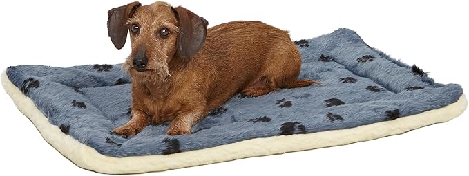 MidWest Homes for Pets Reversible Paw Print Pet Bed in Blue / White, Dog Bed Measures 28.5L x 19.5W x 3H for Medium Dogs, Machine Wash
