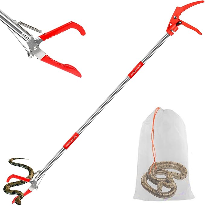2024 Upgraded 50'' Snake Catcher Grabber, Foldable Snake Grabber Tool with Wide Jaw, Professional Stainless Steel Snake Tongs, Long Reach Grabber with Non-Slip Grip Handle
