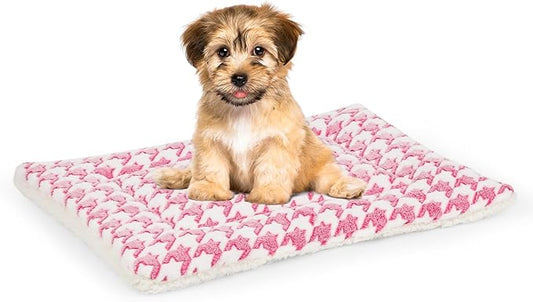 Dog Bed Mat, Reversible Crate Pad for Medium Small Dogs, Machine Washable, Portable and Soft Pet Bed Pad/Mat for 22-inch Kennel-Pink