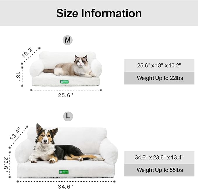 MEWOOFUN 34.6" Orthopedic Dog Bed Sofa for Small Medium Dogs, Egg- Foam Dog Couch with Removable Washable Cover and Non-Slip Bottom (Large, Beige)