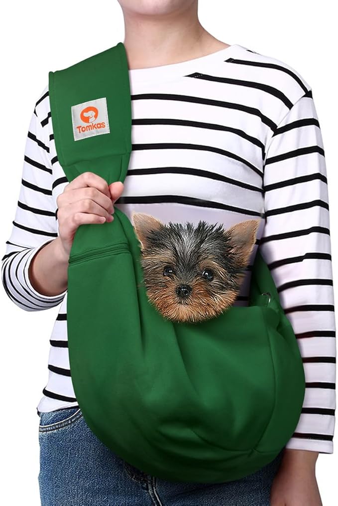 Tomkas Dog Sling Carrier for Small Dogs Puppy Carrier for Small Dogs (Emerald Green, Adjustable Strap & Zipper Pocket)