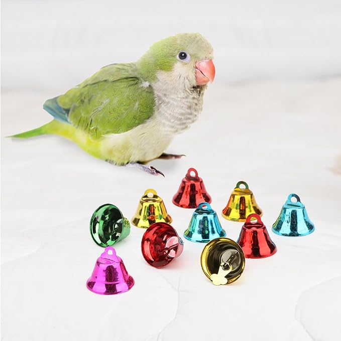 Hypeety Bird Parrot Bell Chew Toys Ball Toys 10pcs Colorful Birdcage Accessories Toys for Parrot Budgie Parakeet Cockatiel Conure Lovebird Finch Macaw (Random Color) (2.5cm/0.9'' Bells)