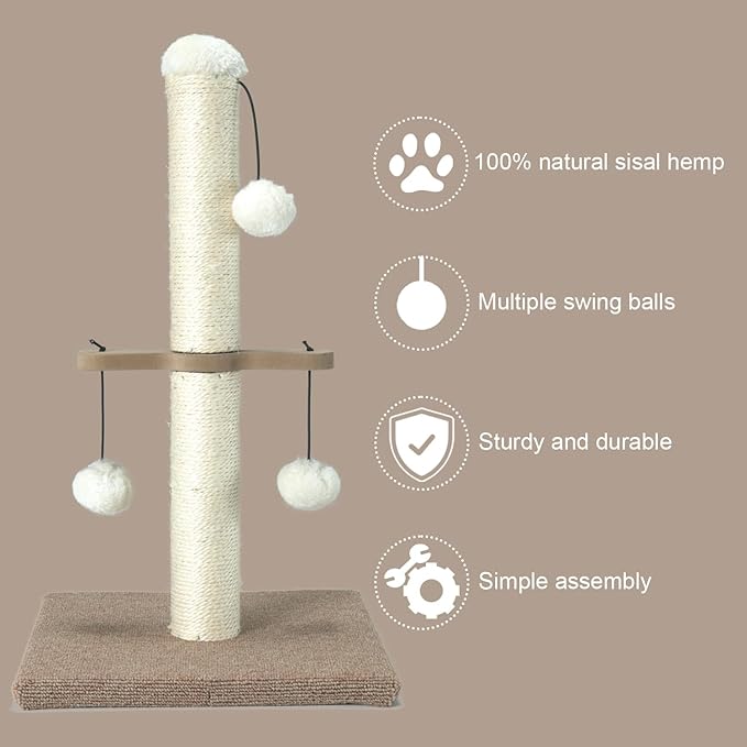 Cat Scratching Post, Small Sisal Scratch Posts for Indoor Kittens and Small Size Cats,with Hanging Ball Toys,21inches Beige