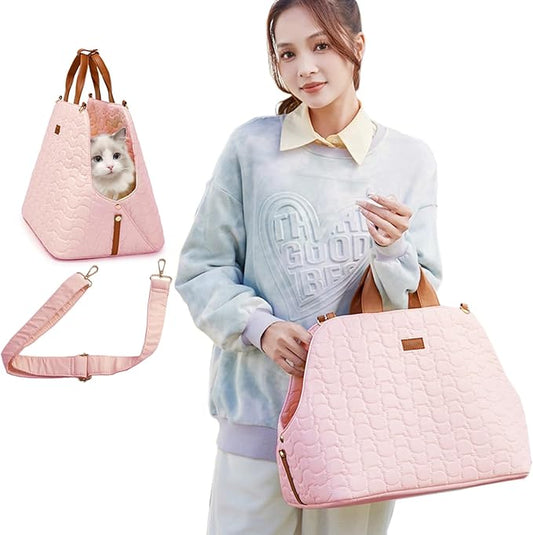 Puppy Carrier Bag Woman,Small Dog Purse Totes Large Cat Pups Kennel Car Seat,Breathable Mesh Soft Cushion,Traveling Pets Tote for Hiking Picnic Outdoor (Pink)