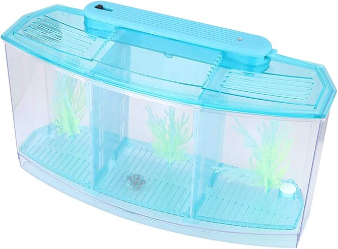 Yctze LED Acrylic Aquarium Fish with Three Divisions Breeding Isolation Box and Kit - Ideal for Small Fish, Betta Fish, Dual and Mini Aquarium Environment (Blue)