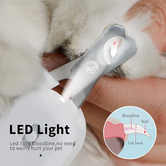 PAKEWAY Pet Nail Clipper with LED & -U-V Light, Cat Claw Trimmer with Ultra Bright LED Light for Nail Bloodline to Avoid Over Cutting, Sharp Angled Blade Grooming Tool for Dog Cat Rabbit Small Animals