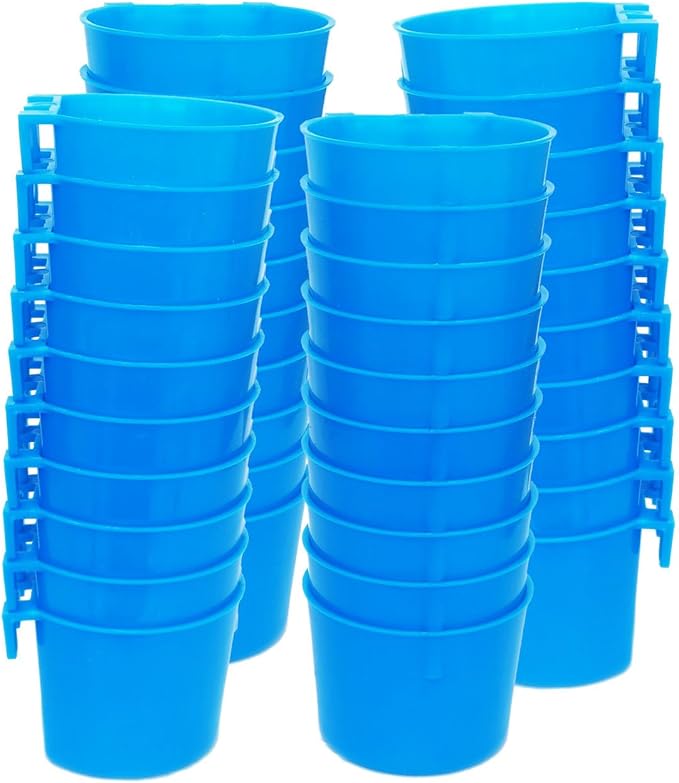 40 Pack Cage Cups Birds Feeders Seed Bowl Chicken Feeding Watering Dish Rabbit Water Food Hanging Wire Cages Box 8oz Coop Cups for Pet Parrot Parakeet Gamefowl Poultry Pigeon (Blue)